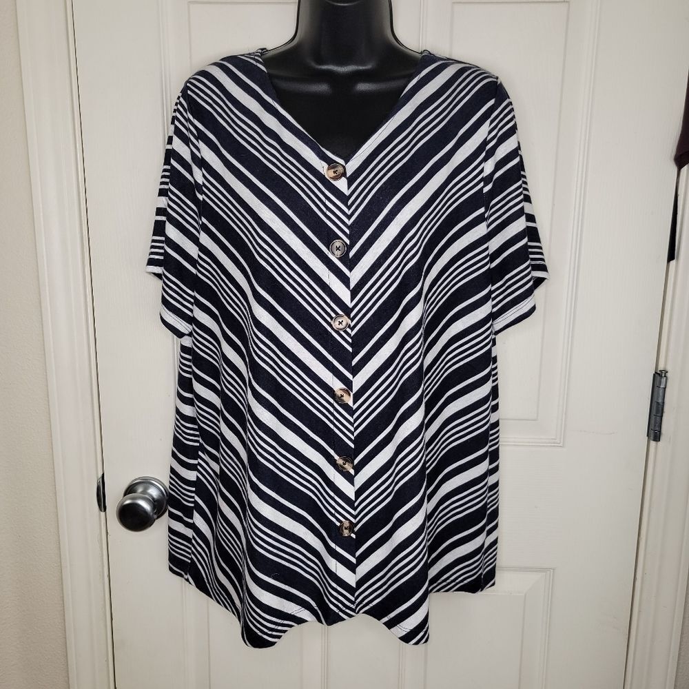 CJ Banks chevron/striped button up knit top 1x